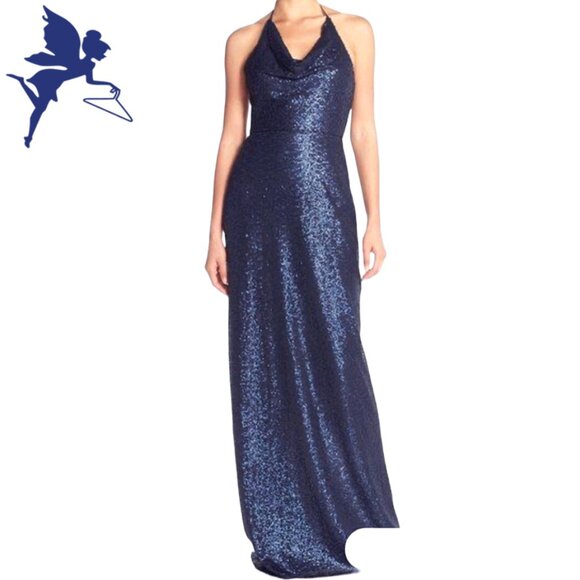 Amsale Dresses & Skirts - AMSALE Cowl Neck Halter Top  Sequin Evening / Bridesmaids Dress